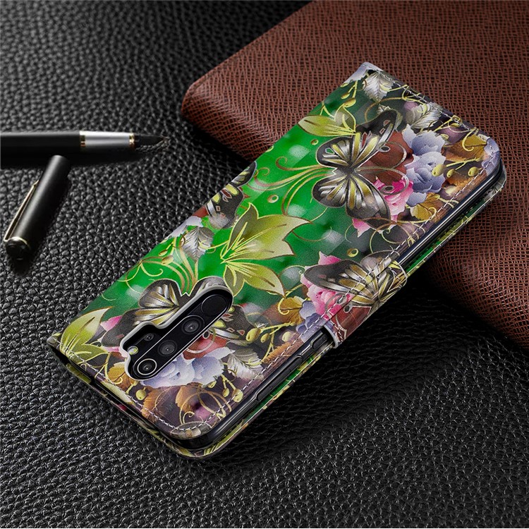 Pattern Printing Light Spot Decor Magnetic Leather Wallet Cover for Xiaomi Redmi Note 8 Pro - Green Butterfly-8