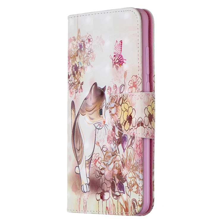 Pattern Printing Light Spot Decor Magnetic Leather Wallet Cover for Xiaomi Redmi Note 8 Pro - Cat and Flowers-2