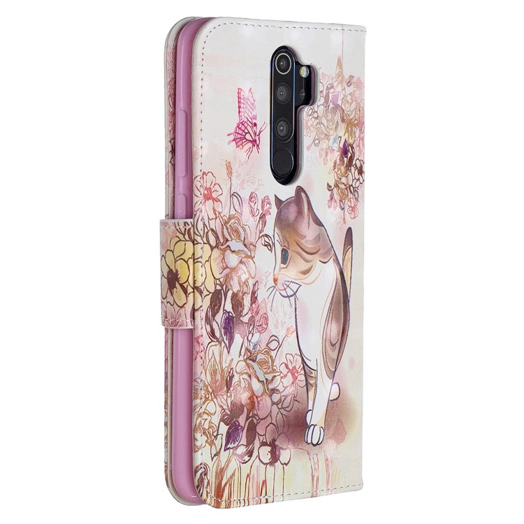 Pattern Printing Light Spot Decor Magnetic Leather Wallet Cover for Xiaomi Redmi Note 8 Pro - Cat and Flowers-3