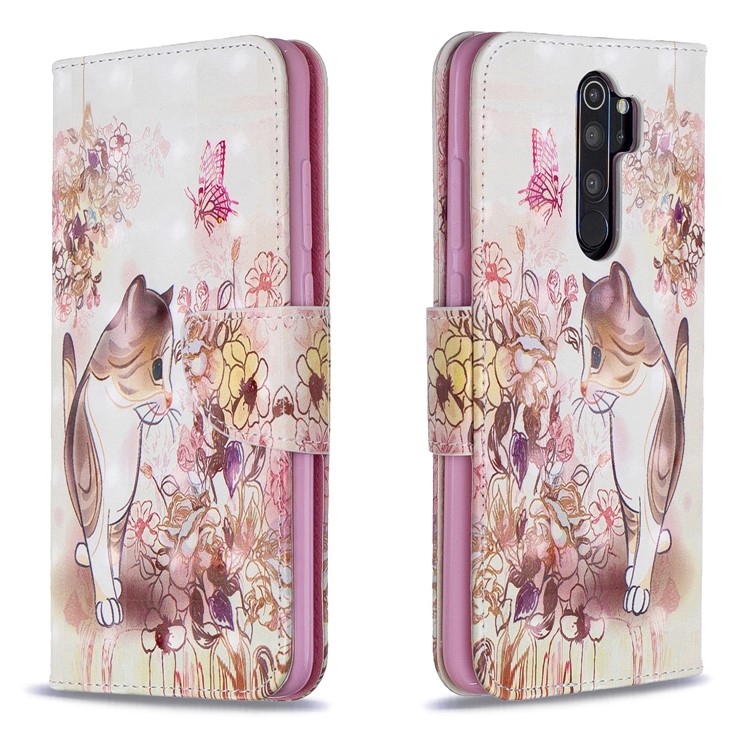 Pattern Printing Light Spot Decor Magnetic Leather Wallet Cover for Xiaomi Redmi Note 8 Pro - Cat and Flowers-4