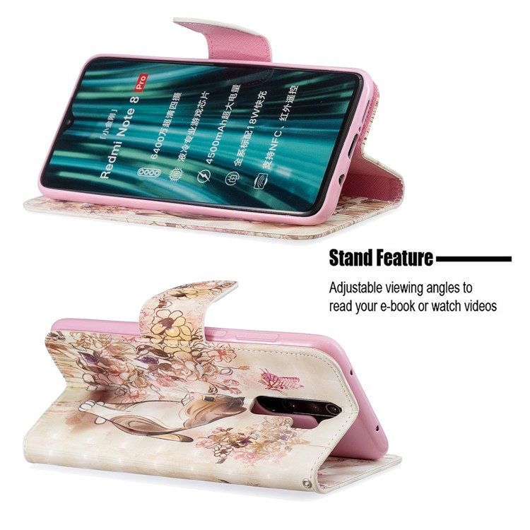 Pattern Printing Light Spot Decor Magnetic Leather Wallet Cover for Xiaomi Redmi Note 8 Pro - Cat and Flowers-5