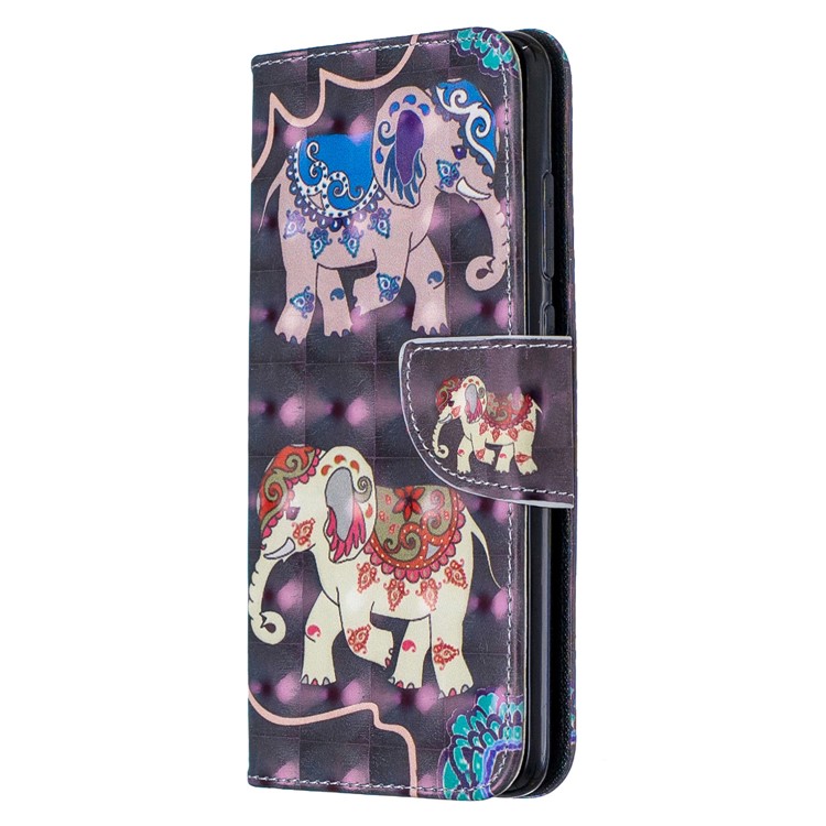 Pattern Printing Light Spot Decor Magnetic Leather Wallet Cover for Xiaomi Redmi Note 8 Pro - Elephant-2