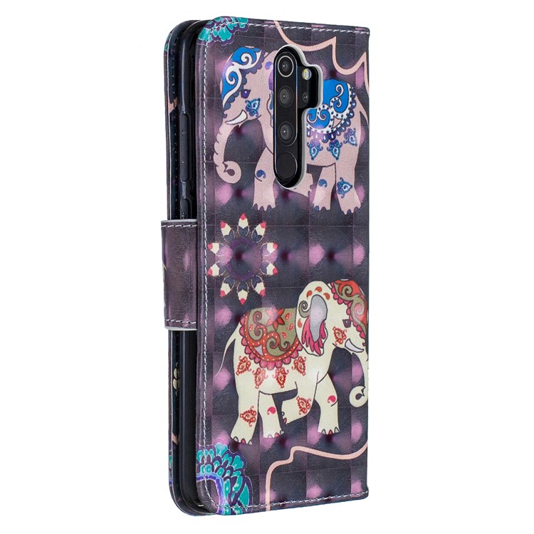 Pattern Printing Light Spot Decor Magnetic Leather Wallet Cover for Xiaomi Redmi Note 8 Pro - Elephant-3