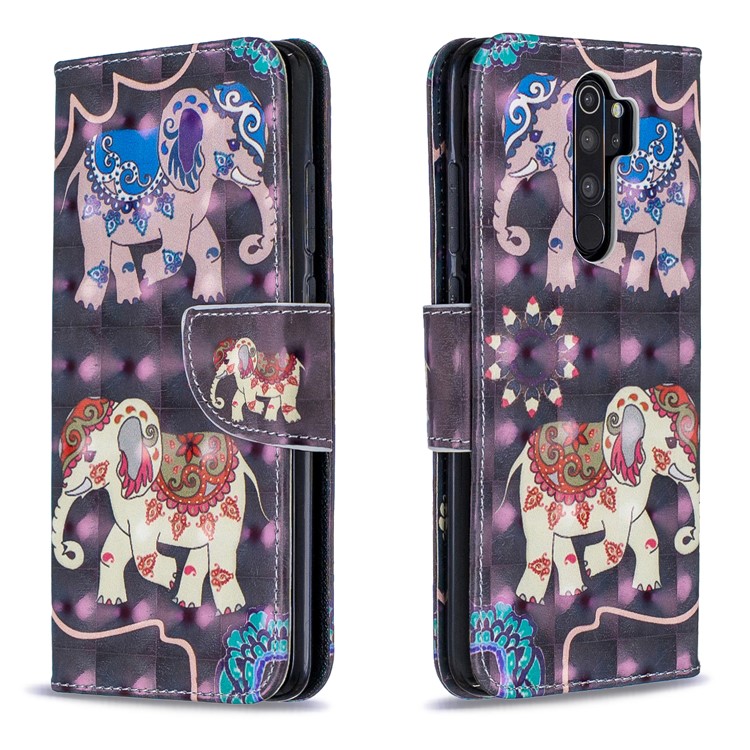 Pattern Printing Light Spot Decor Magnetic Leather Wallet Cover for Xiaomi Redmi Note 8 Pro - Elephant-4