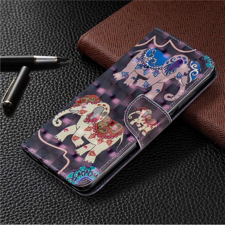 Pattern Printing Light Spot Decor Magnetic Leather Wallet Cover for Xiaomi Redmi Note 8 Pro - Elephant-7