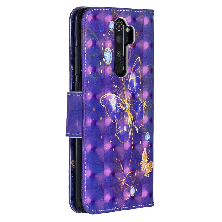 Pattern Printing Light Spot Decor Magnetic Leather Wallet Cover for Xiaomi Redmi Note 8 Pro - Purple Butterfly-3