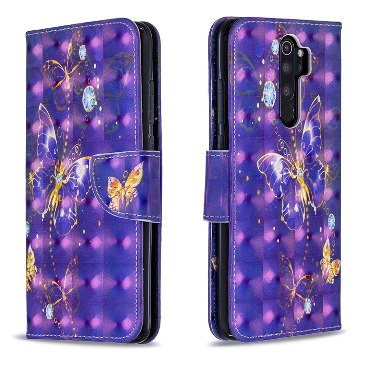 Pattern Printing Light Spot Decor Magnetic Leather Wallet Cover for Xiaomi Redmi Note 8 Pro - Purple Butterfly-4