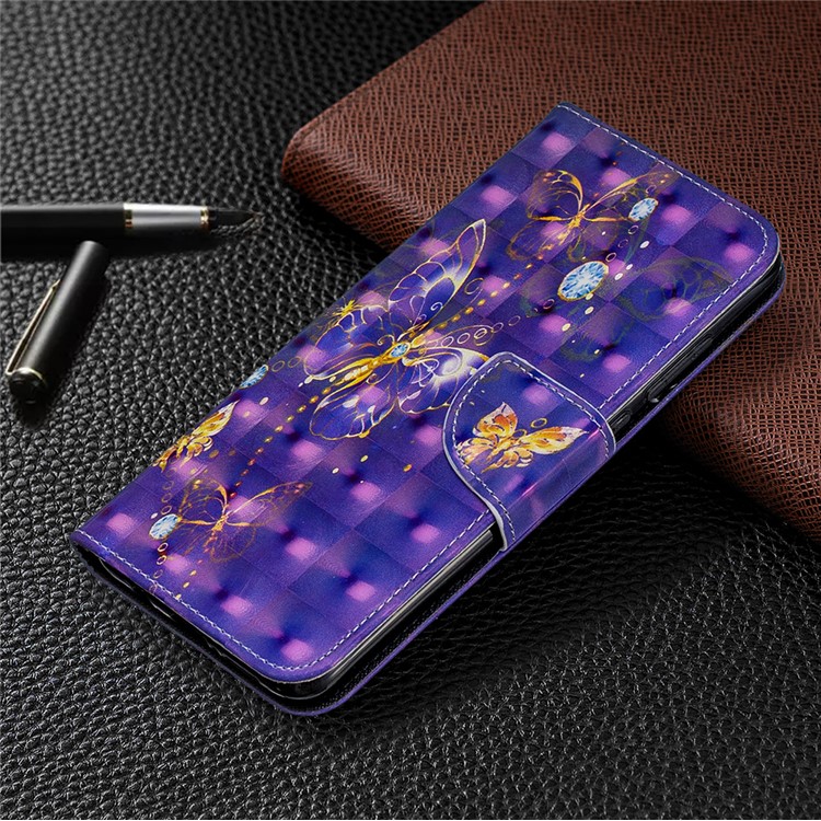 Pattern Printing Light Spot Decor Magnetic Leather Wallet Cover for Xiaomi Redmi Note 8 Pro - Purple Butterfly-7