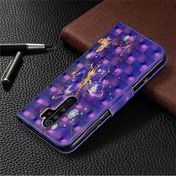 Pattern Printing Light Spot Decor Magnetic Leather Wallet Cover for Xiaomi Redmi Note 8 Pro - Purple Butterfly-8