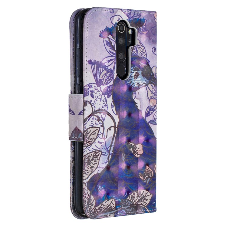 Pattern Printing Light Spot Decor Magnetic Leather Wallet Cover for Xiaomi Redmi Note 8 Pro - Peacock-3
