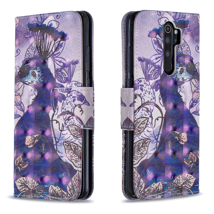 Pattern Printing Light Spot Decor Magnetic Leather Wallet Cover for Xiaomi Redmi Note 8 Pro - Peacock-4