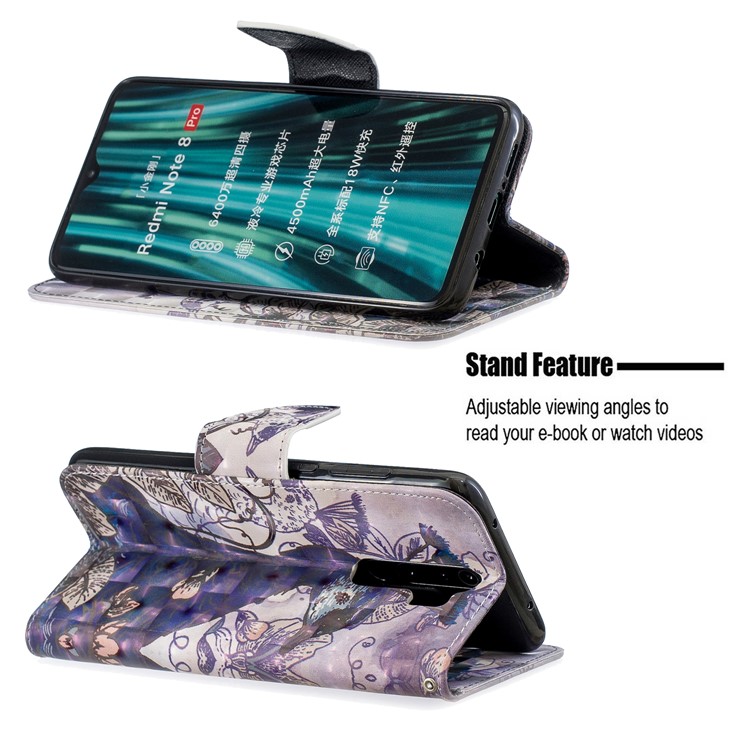 Pattern Printing Light Spot Decor Magnetic Leather Wallet Cover for Xiaomi Redmi Note 8 Pro - Peacock-5