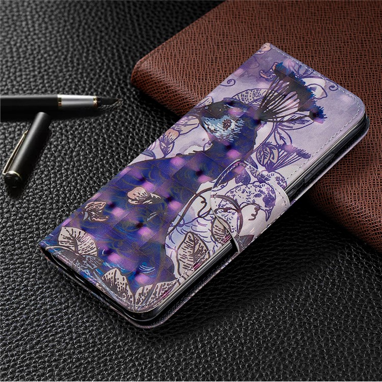 Pattern Printing Light Spot Decor Magnetic Leather Wallet Cover for Xiaomi Redmi Note 8 Pro - Peacock-7