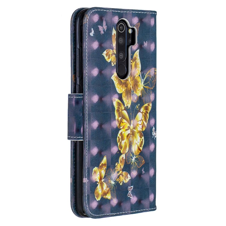 Pattern Printing Light Spot Decor Magnetic Leather Wallet Cover for Xiaomi Redmi Note 8 Pro - Golden Butterfly-3