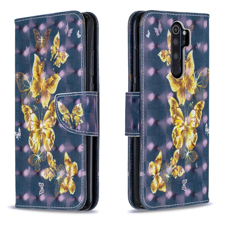 Pattern Printing Light Spot Decor Magnetic Leather Wallet Cover for Xiaomi Redmi Note 8 Pro - Golden Butterfly-4