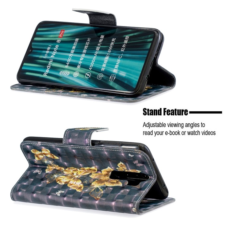 Pattern Printing Light Spot Decor Magnetic Leather Wallet Cover for Xiaomi Redmi Note 8 Pro - Golden Butterfly-5