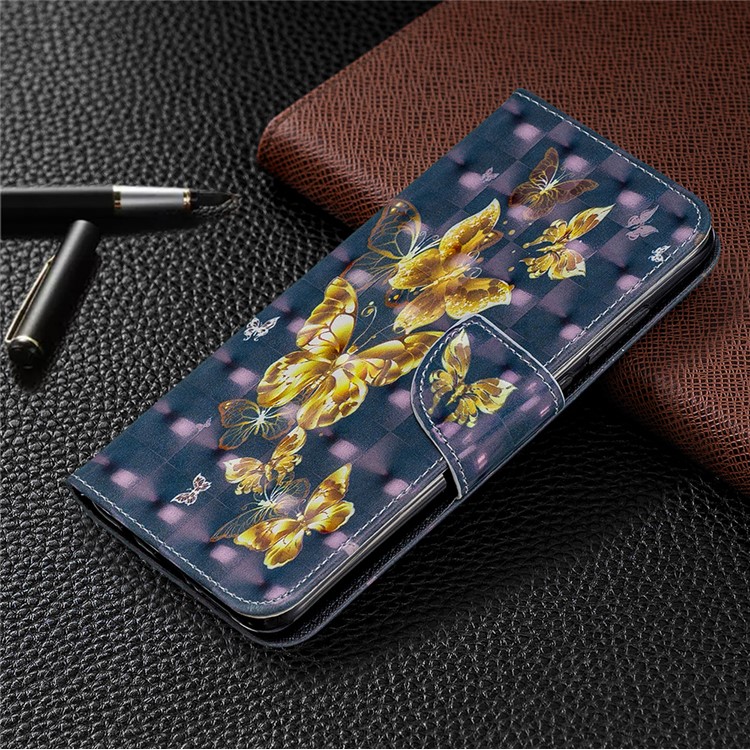 Pattern Printing Light Spot Decor Magnetic Leather Wallet Cover for Xiaomi Redmi Note 8 Pro - Golden Butterfly-7