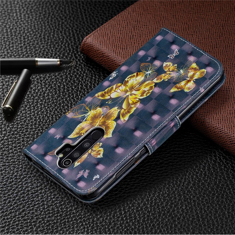 Pattern Printing Light Spot Decor Magnetic Leather Wallet Cover for Xiaomi Redmi Note 8 Pro - Golden Butterfly-8
