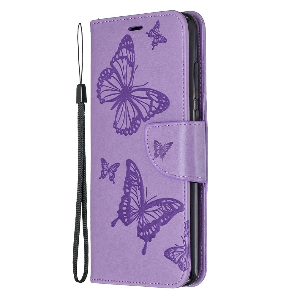 Imprint Butterfly Stand Leather Wallet Casing for Xiaomi Redmi Note 8 Pro - Purple-2