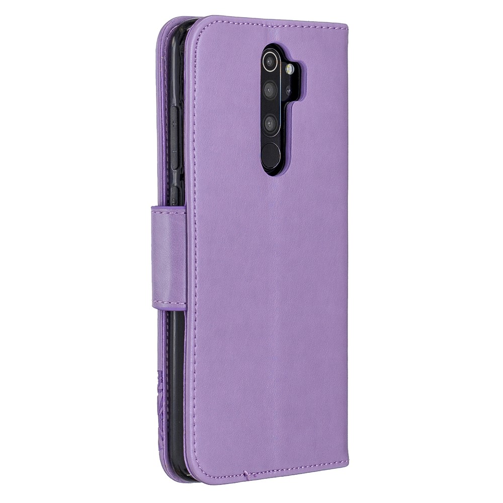 Imprint Butterfly Stand Leather Wallet Casing for Xiaomi Redmi Note 8 Pro - Purple-3