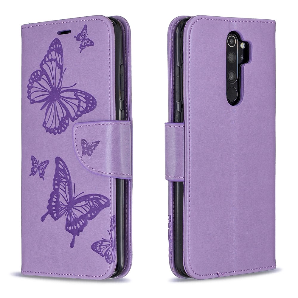 Imprint Butterfly Stand Leather Wallet Casing for Xiaomi Redmi Note 8 Pro - Purple-4