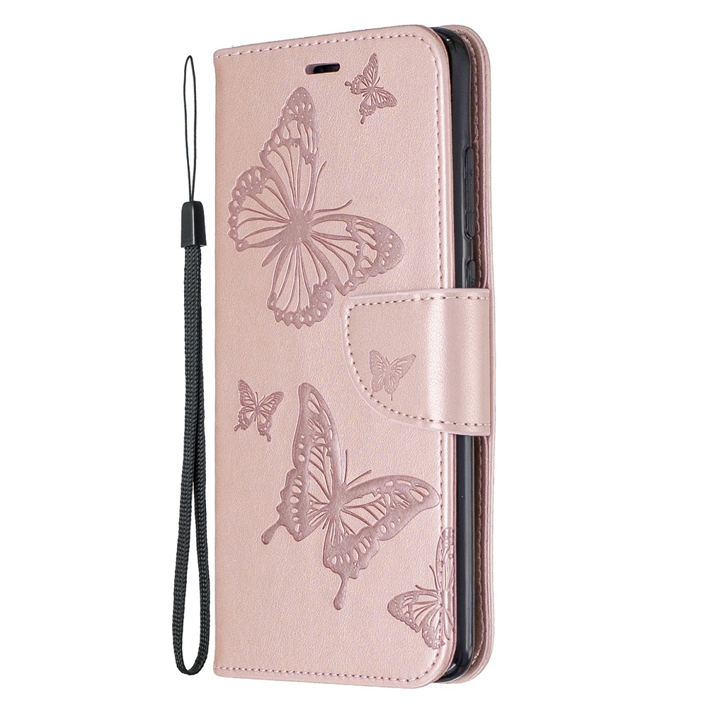 Imprint Butterfly Stand Leather Wallet Casing for Xiaomi Redmi Note 8 Pro - Rose Gold-2