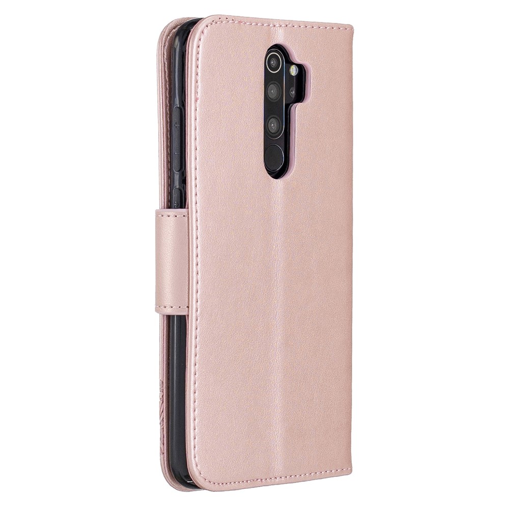 Imprint Butterfly Stand Leather Wallet Casing for Xiaomi Redmi Note 8 Pro - Rose Gold-3