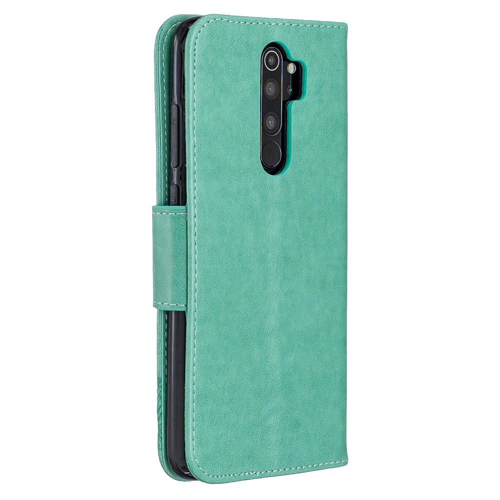 Imprint Butterfly Stand Leather Wallet Casing for Xiaomi Redmi Note 8 Pro - Green-3