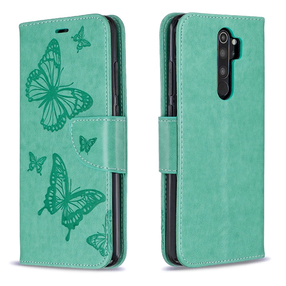 Imprint Butterfly Stand Leather Wallet Casing for Xiaomi Redmi Note 8 Pro - Green-4
