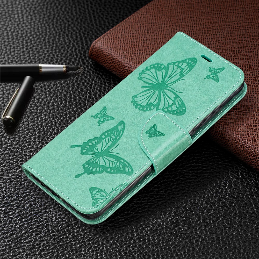Imprint Butterfly Stand Leather Wallet Casing for Xiaomi Redmi Note 8 Pro - Green-7