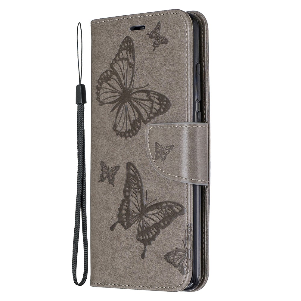 Imprint Butterfly Stand Leather Wallet Casing for Xiaomi Redmi Note 8 Pro - Grey-2