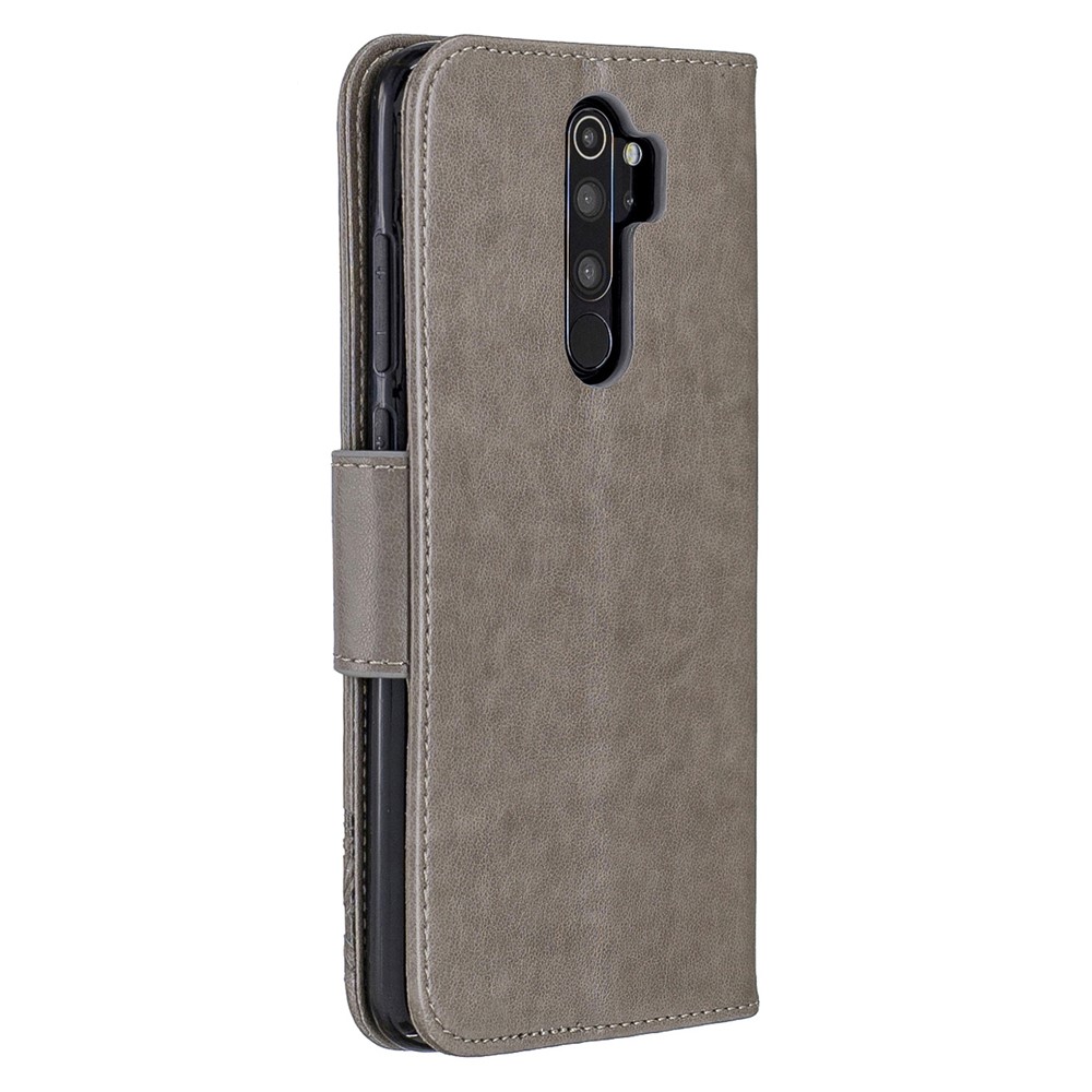 Imprint Butterfly Stand Leather Wallet Casing for Xiaomi Redmi Note 8 Pro - Grey-3
