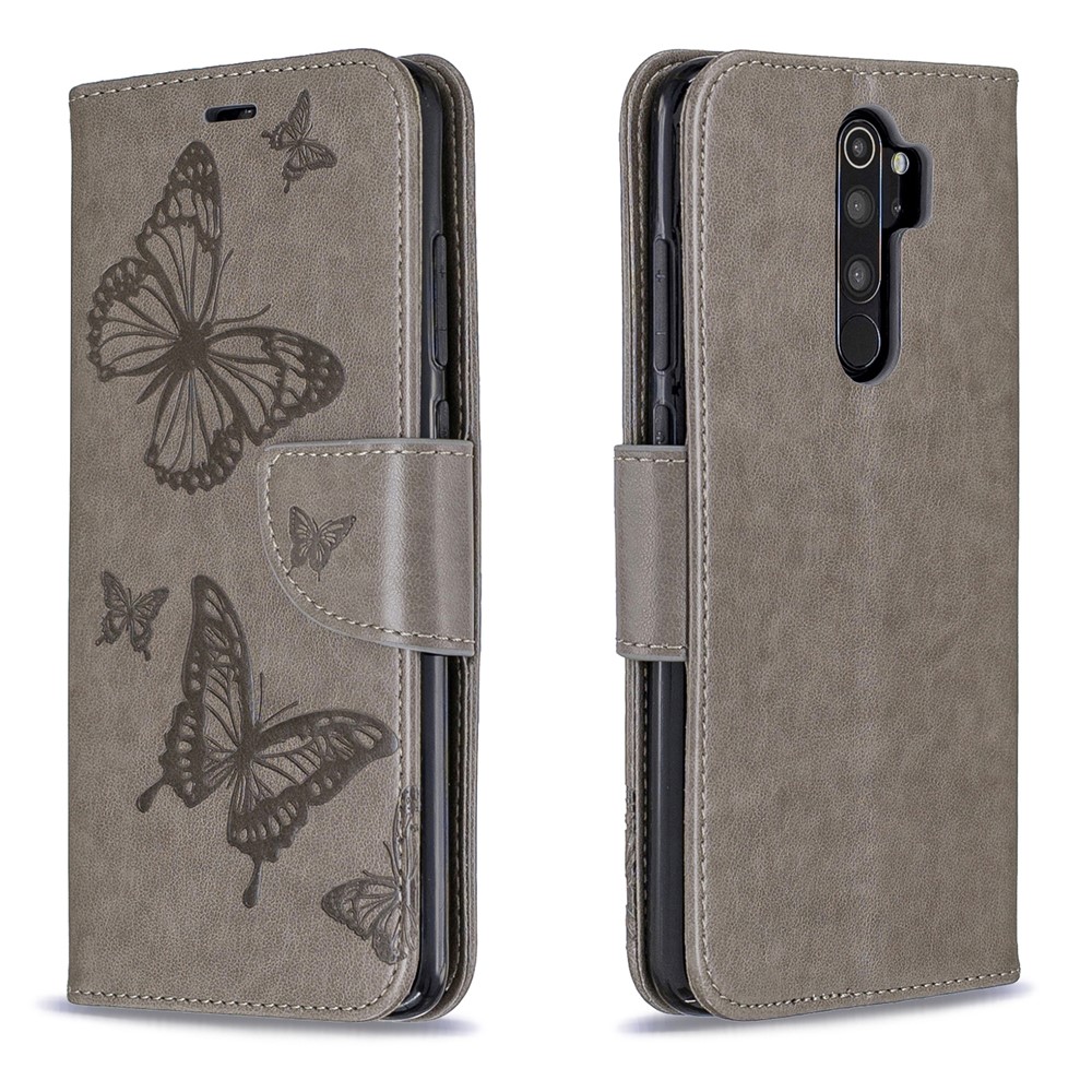 Imprint Butterfly Stand Leather Wallet Casing for Xiaomi Redmi Note 8 Pro - Grey-4