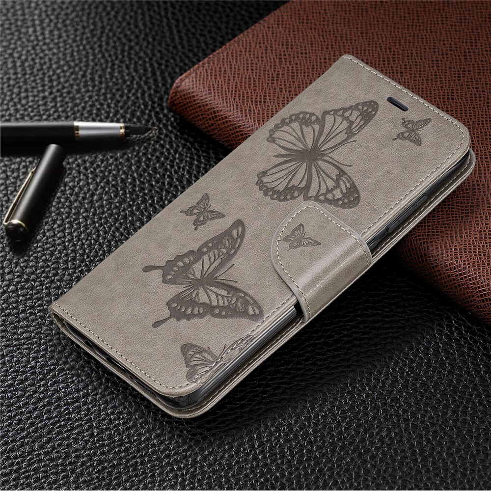 Imprint Butterfly Stand Leather Wallet Casing for Xiaomi Redmi Note 8 Pro - Grey-7