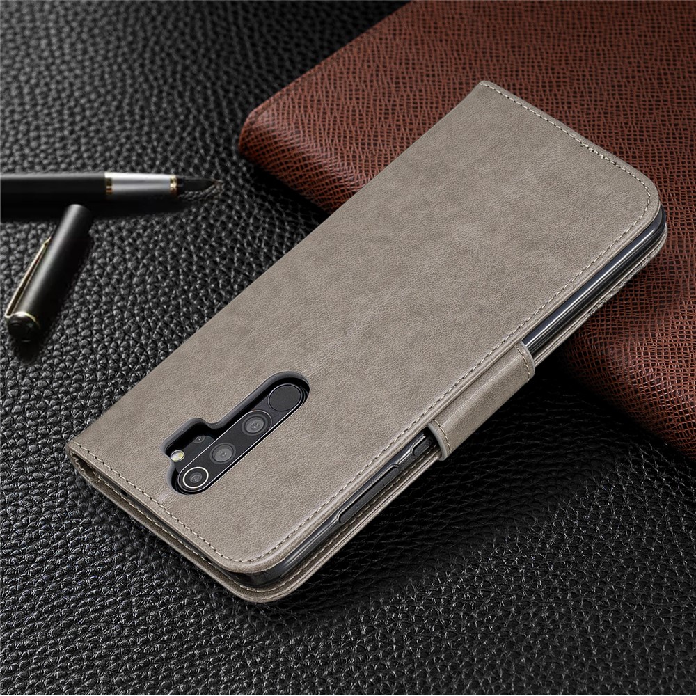 Imprint Butterfly Stand Leather Wallet Casing for Xiaomi Redmi Note 8 Pro - Grey-8