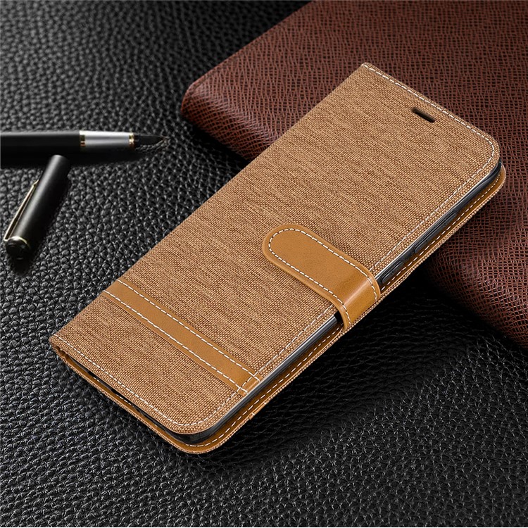 Assorted Color Jeans Cloth Leather Wallet Case for Xiaomi Redmi Note 8 Pro - Khaki-7