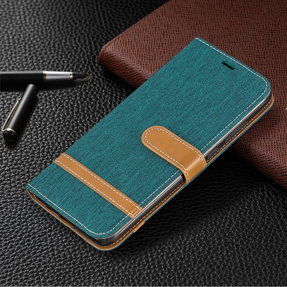 Assorted Color Jeans Cloth Leather Wallet Case for Xiaomi Redmi Note 8 Pro - Green-7