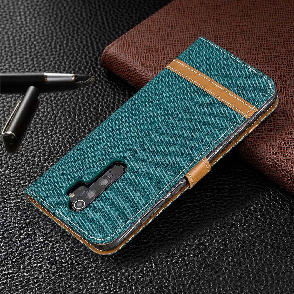 Assorted Color Jeans Cloth Leather Wallet Case for Xiaomi Redmi Note 8 Pro - Green-8