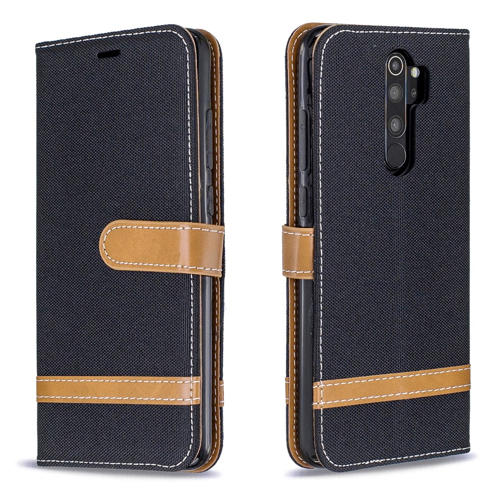 Assorted Color Jeans Cloth Leather Wallet Case for Xiaomi Redmi Note 8 Pro - Black-4