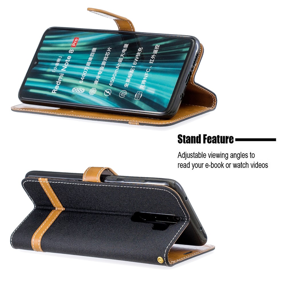 Assorted Color Jeans Cloth Leather Wallet Case for Xiaomi Redmi Note 8 Pro - Black-5