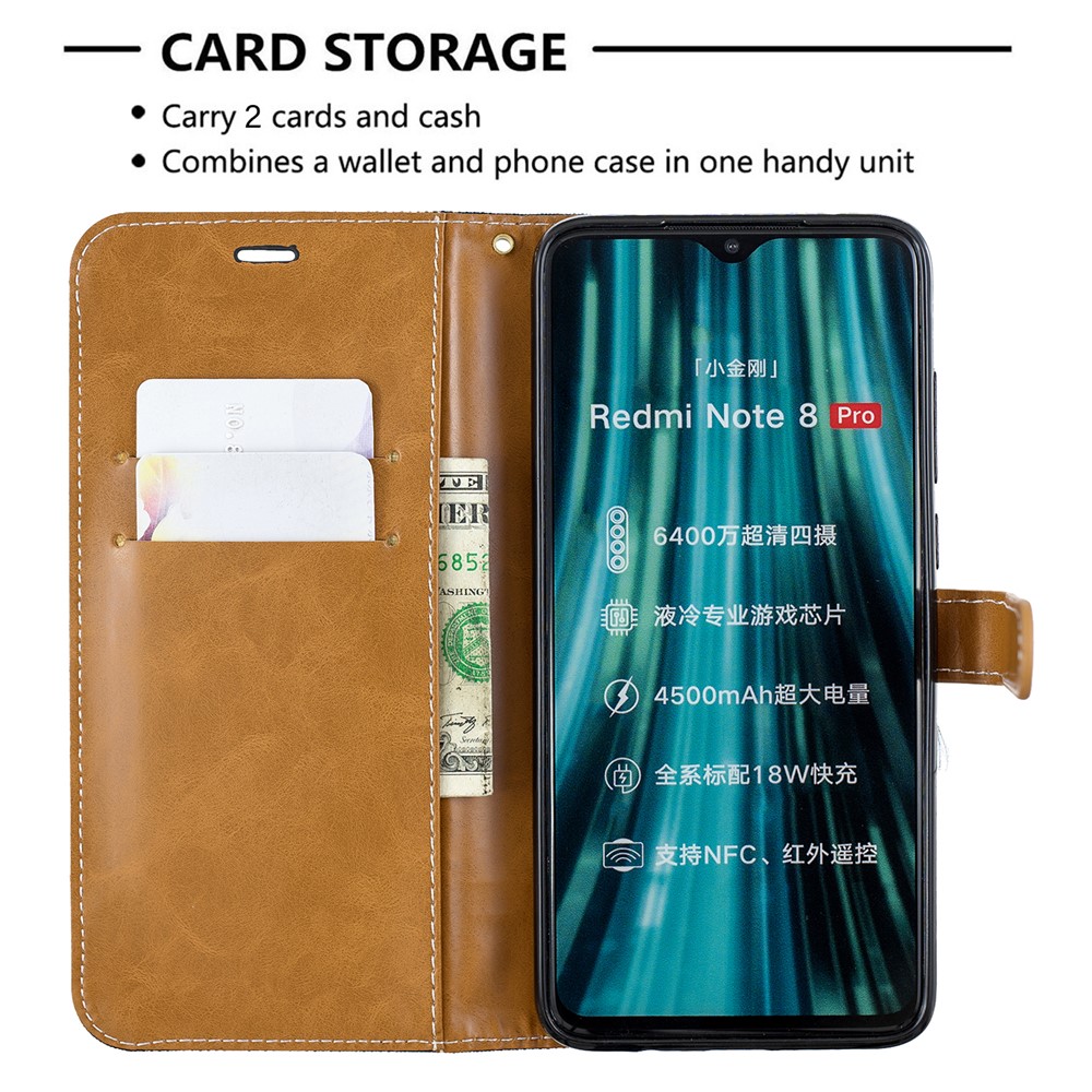 Assorted Color Jeans Cloth Leather Wallet Case for Xiaomi Redmi Note 8 Pro - Black-6
