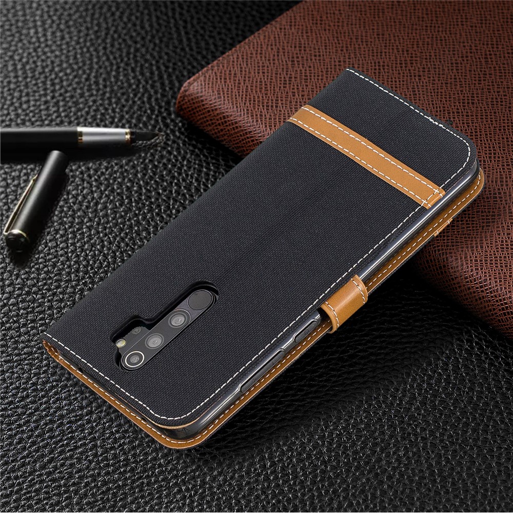 Assorted Color Jeans Cloth Leather Wallet Case for Xiaomi Redmi Note 8 Pro - Black-8