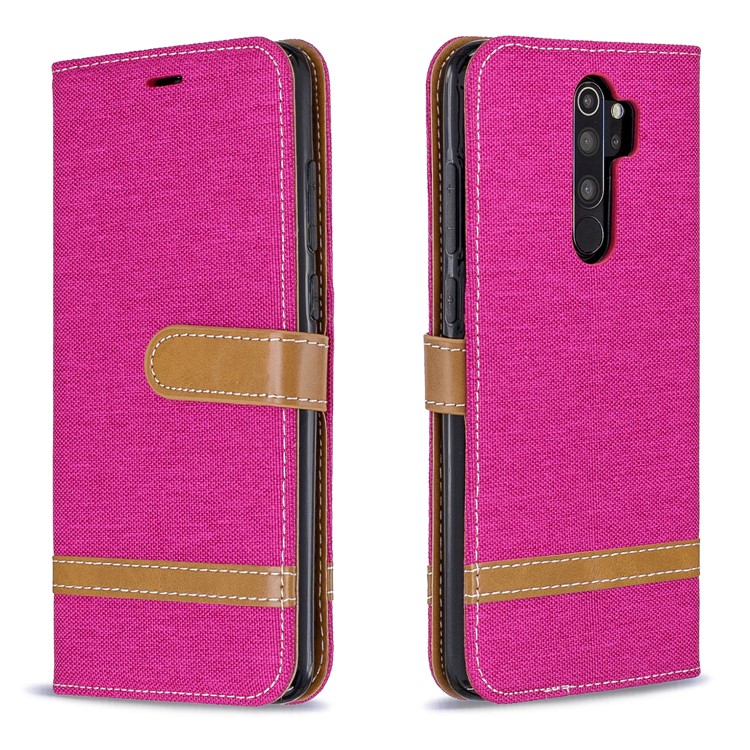 Assorted Color Jeans Cloth Leather Wallet Case for Xiaomi Redmi Note 8 Pro - Rose-4