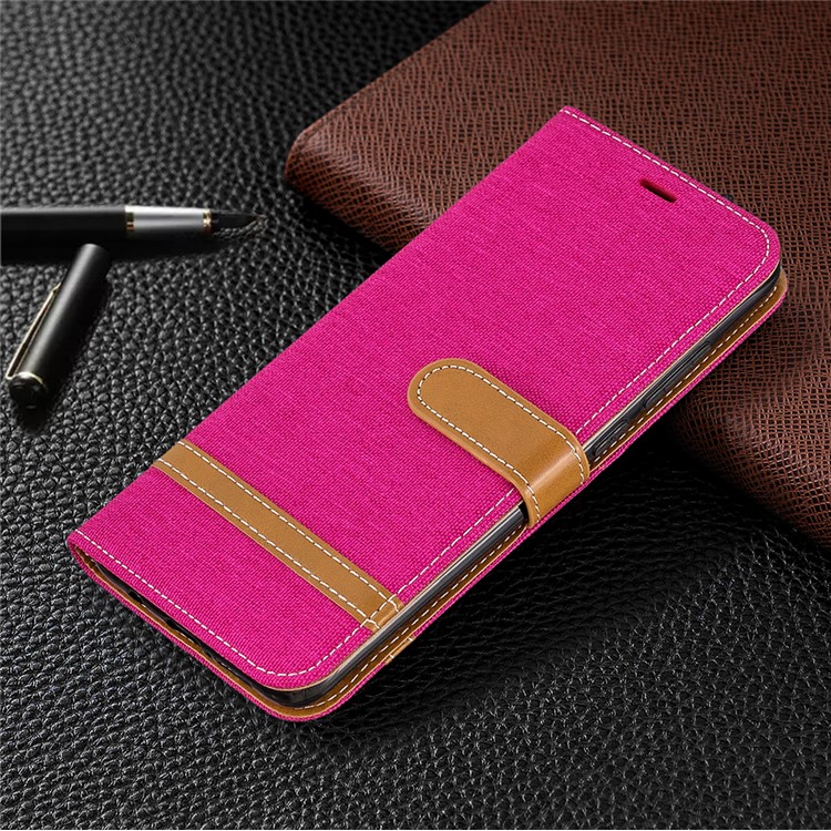 Assorted Color Jeans Cloth Leather Wallet Case for Xiaomi Redmi Note 8 Pro - Rose-7