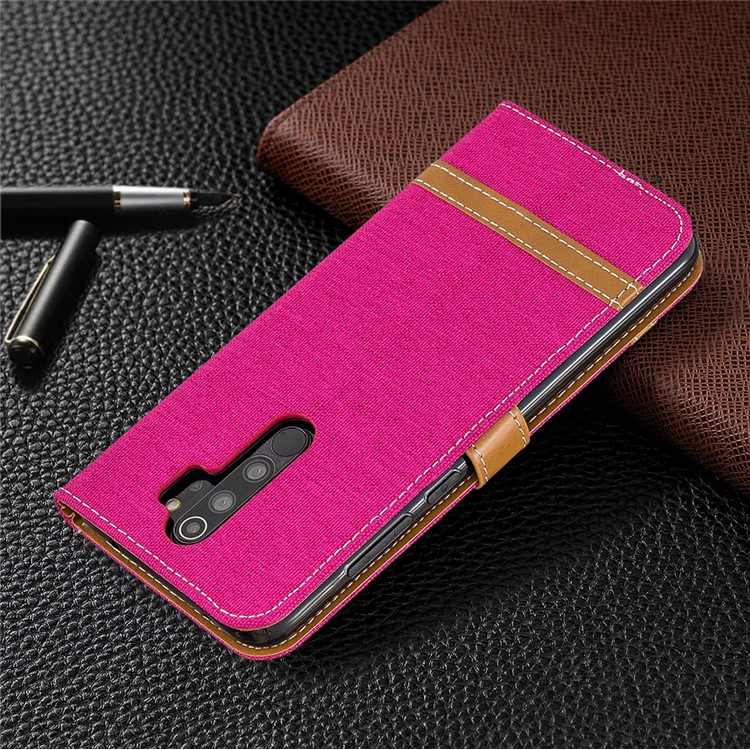 Assorted Color Jeans Cloth Leather Wallet Case for Xiaomi Redmi Note 8 Pro - Rose-8