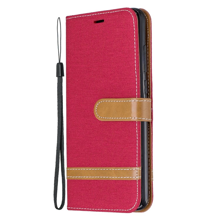 Assorted Color Jeans Cloth Leather Wallet Case for Xiaomi Redmi Note 8 Pro - Red-2