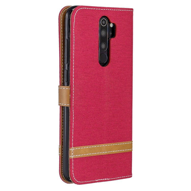 Assorted Color Jeans Cloth Leather Wallet Case for Xiaomi Redmi Note 8 Pro - Red-3