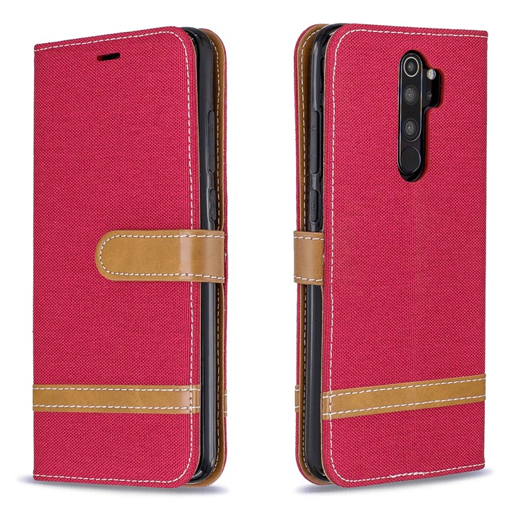 Assorted Color Jeans Cloth Leather Wallet Case for Xiaomi Redmi Note 8 Pro - Red-4