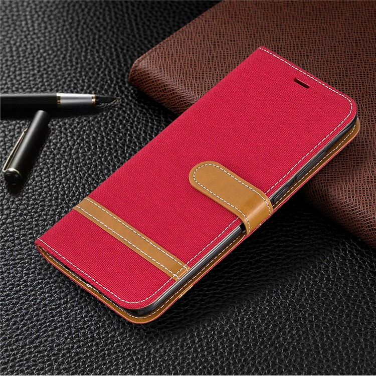 Assorted Color Jeans Cloth Leather Wallet Case for Xiaomi Redmi Note 8 Pro - Red-7