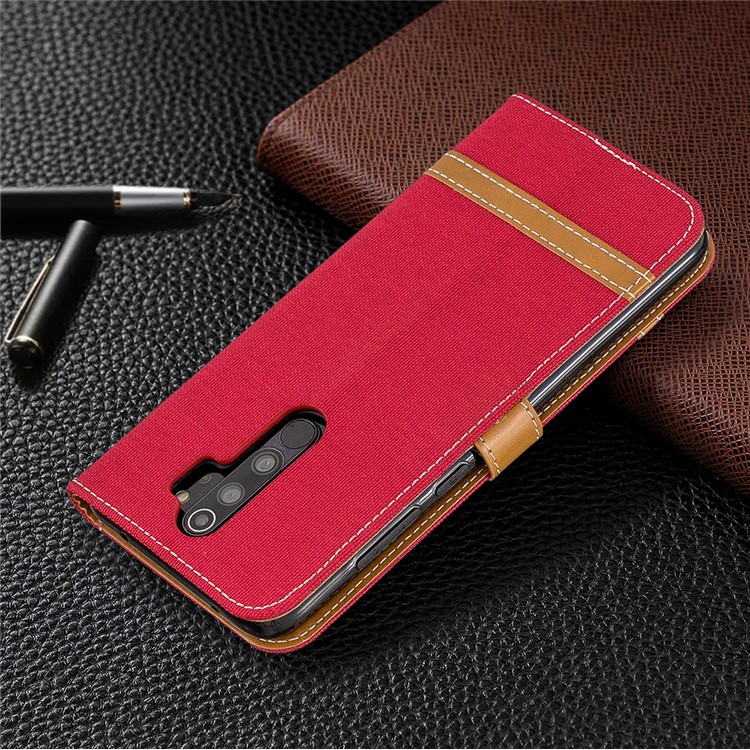 Assorted Color Jeans Cloth Leather Wallet Case for Xiaomi Redmi Note 8 Pro - Red-8